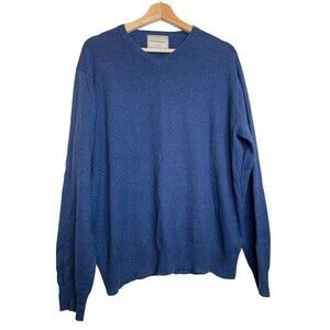 John Lewis Cotton Rich Men’s V-Neck Sweater Size Large Navy Blue Made in Italy